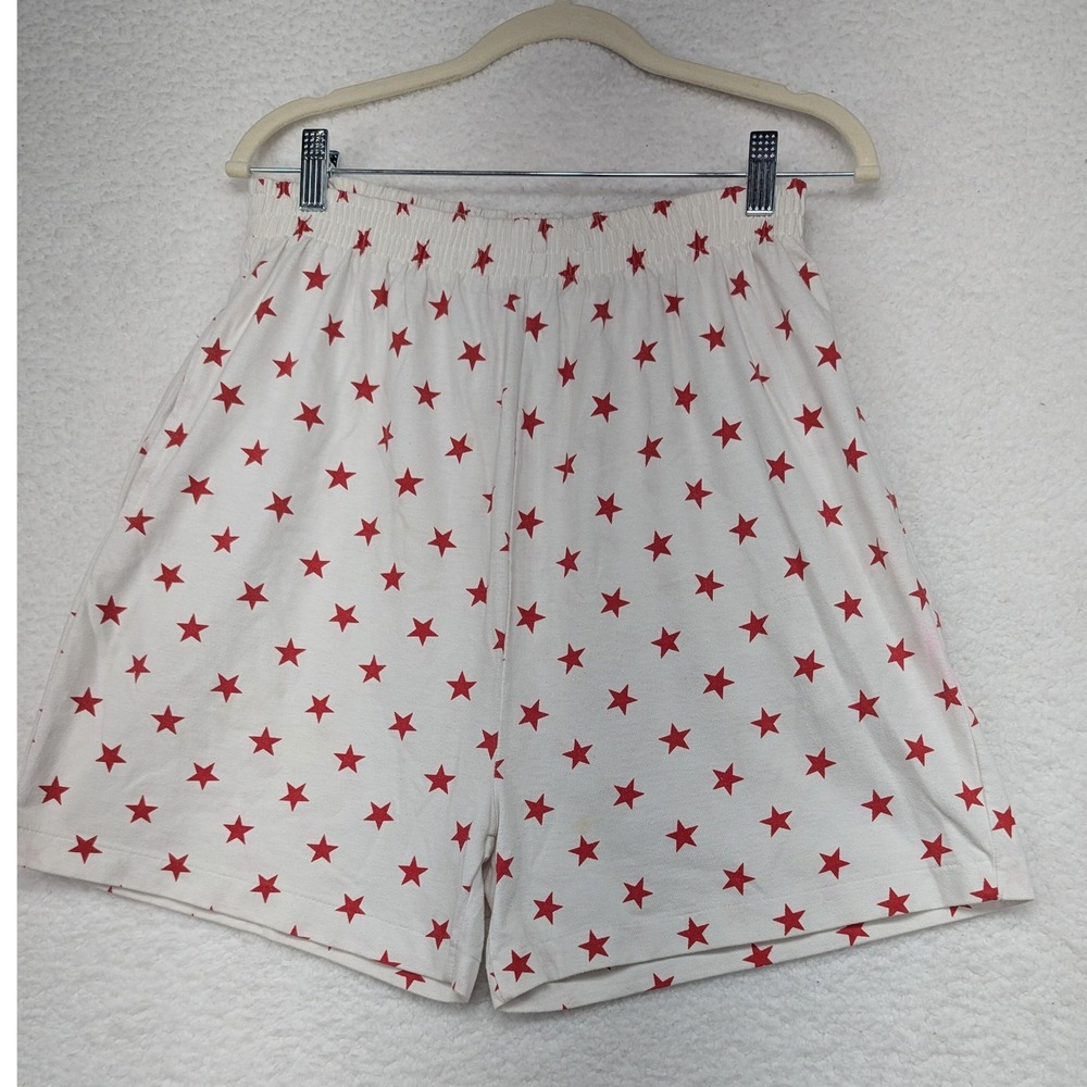 Pebble Court Red Stars Print Lounge Pajama Shorts Cotton Blend Womens‎ M